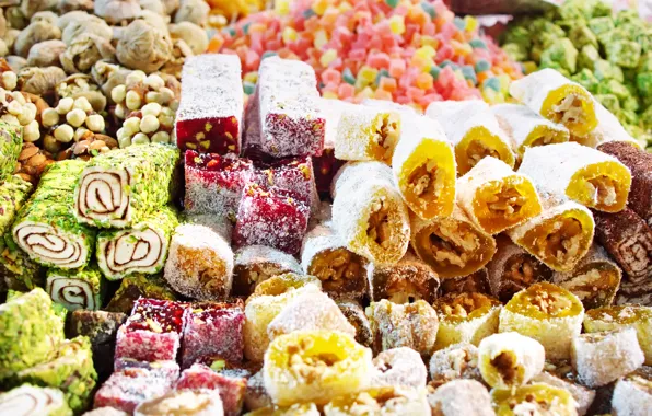 Nuts, appetizing, candy, Oriental sweets, Turkish delight