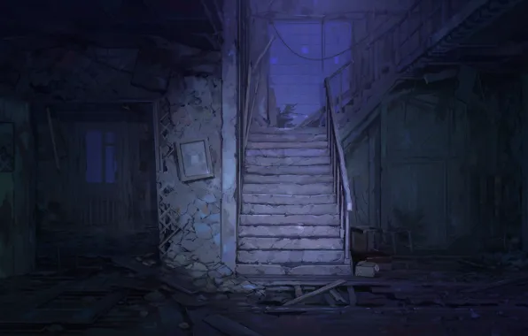 House, room, mess, art, ladder, stuff, destroyed
