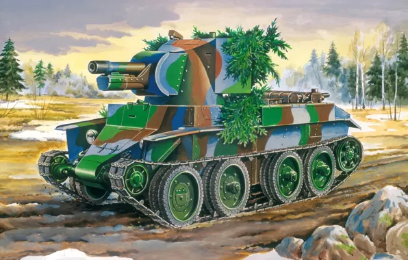 Picture war, art, tank, WWII, SAU, 1941, 1944, gun