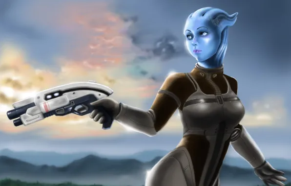 Picture weapons, art, mass effect, Liara, liara