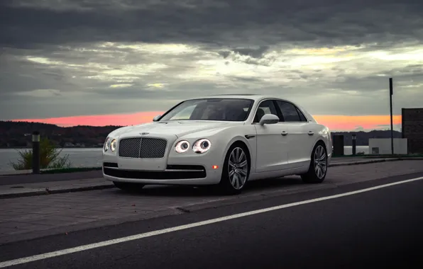 Bentley, Clouds, Sky, White, Evening, VAG, Flying Spur, Luxure Sedan