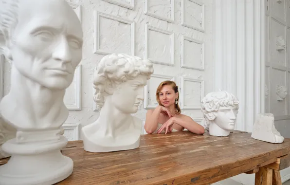 Girl, White, Museum, Table, Classic, Statue, Head, Sculpture