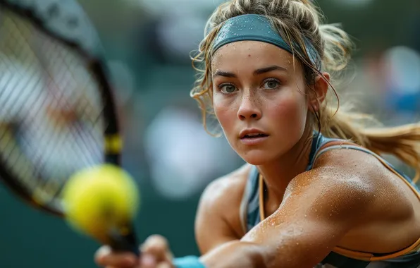 Girl, Look, The ball, Sport, Tennis, Racket, Digital art, AI art