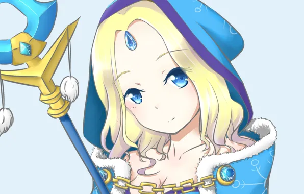 Girl, the game, art, blonde, chain, hood, staff, Anime