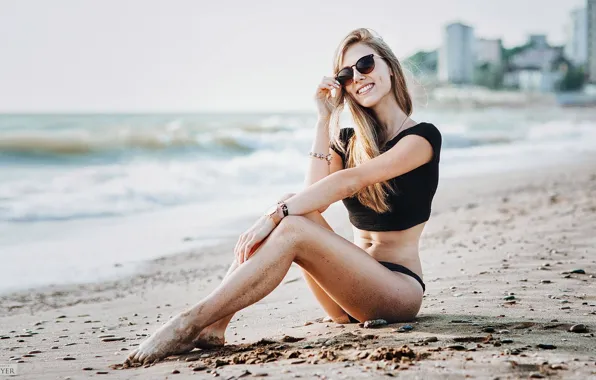Sand, sea, beach, sexy, pose, smile, coast, model
