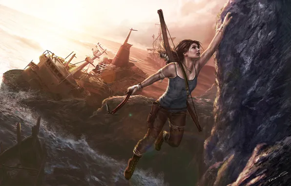 Mountain, beautiful, lara croft, hook, fantasy girl, fantastic