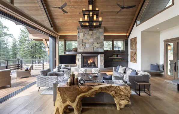 Picture Villa, interior, fireplace, terrace, living room, Modern Lodge