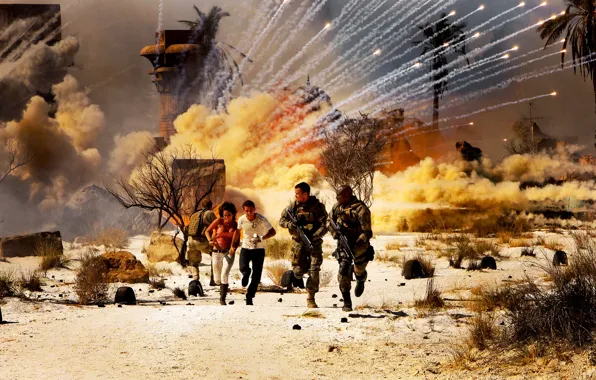 Picture smoke, The explosion, running, Egypt, Megan Fox, military, Transformers 2