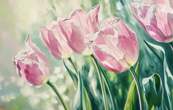 Flowers, picture, tulips, painting, imitation painting, AI art, neural network, digital painting