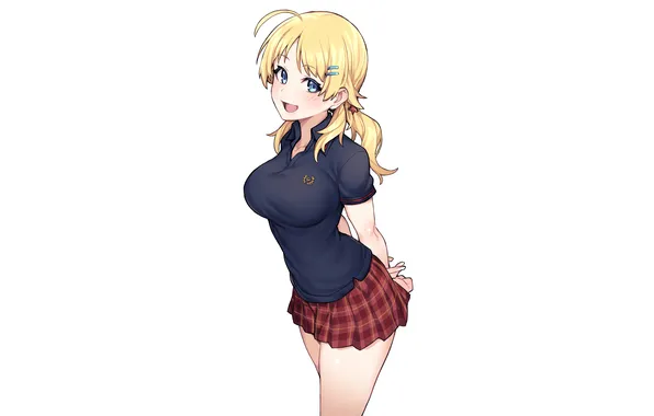 Girl, sexy, school uniform, long hair, boobs, sexy girl, anime, blue eyes