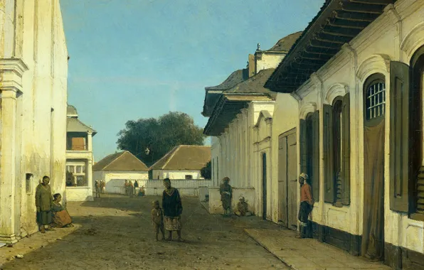 Picture trees, oil, picture, the urban landscape, Ian Weissenbruch, Street in the Old town of Batavia