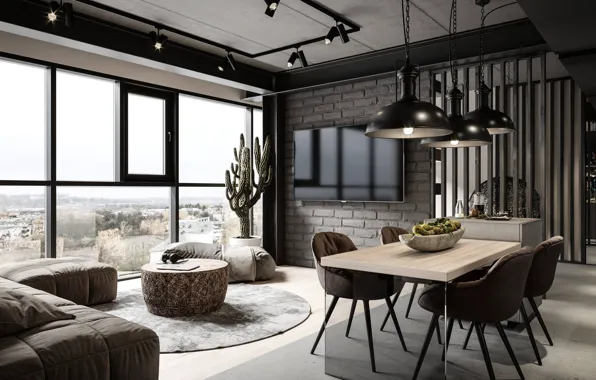 Design, style, interior, dining room, lighting, industrial style