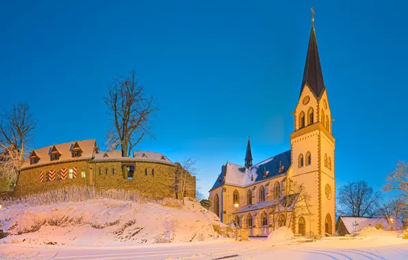 Winter, castle, Germany, Church, Kastellaun, Rhineland-Palatinate