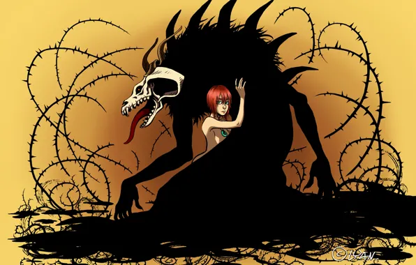 Girl, monster, spikes, Mahou Tsukai no Yome, The Ancient Magus' Bride, Elias Ainsworth, Hatori Chise