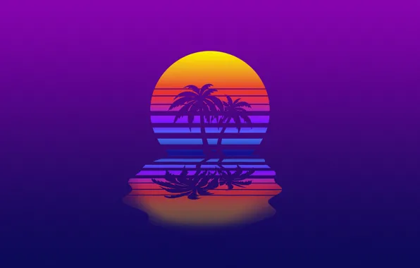 Minimalism, Music, Style, Palm trees, Background, 80s, Style, Neon