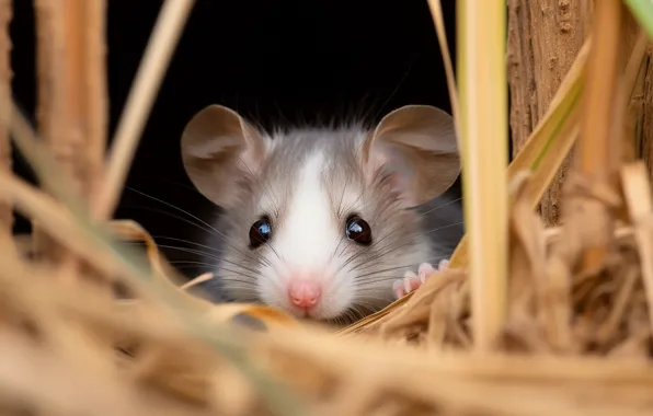 Tree, mouse, mouse, muzzle, straw, bokeh, Peeps, rodent