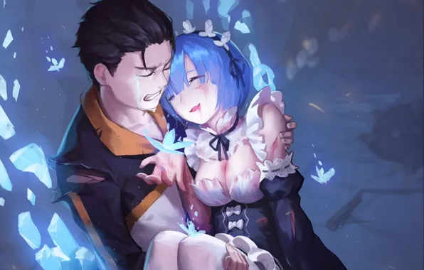 Anime, art, drama, Subaru, rem, re zero kara hajime chip isek or seikatsu, REM, natsuki …