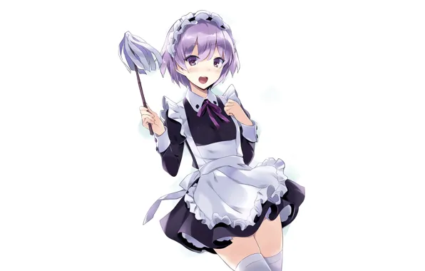 Girl, thighhighs, dress, anime, beautiful, short hair, purple eyes, pretty