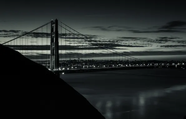 The sky, night, bridge, the city, lights, CA, San Francisco, California