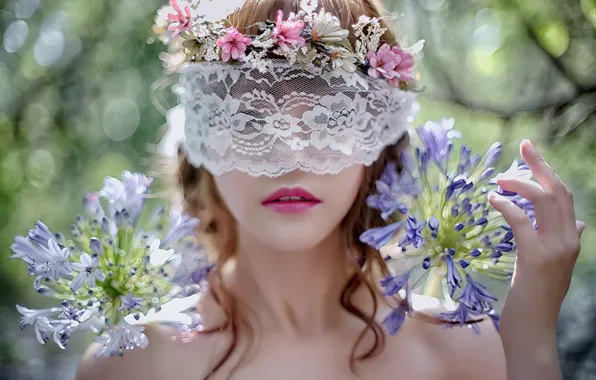 Picture girl, flowers, veil