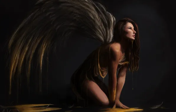 Girl, fiction, wings, angel, art, profile