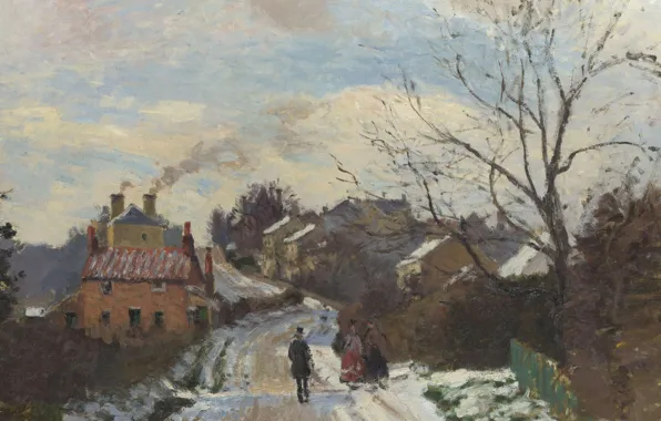 Picture road, landscape, street, people, home, picture, Camille Pissarro, Fox Hill. Upper Norwood