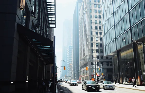 Canada, cars, street, people, Toronto, traffic, buildings, mundane