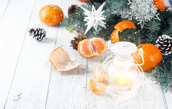 Decoration, New Year, Christmas, Christmas, wood, winter, snow, fruit