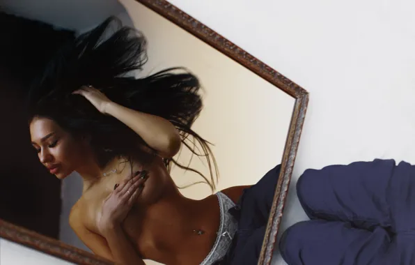 Chest, pose, reflection, panties, Girl, mirror, Nika, Anton Montbrillant
