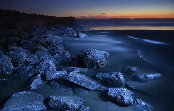 Picture sea, the sky, stars, clouds, night, stones, rocks, tide