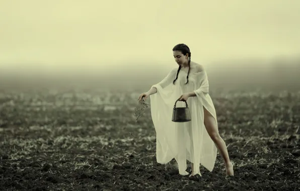 Girl, braids, in the field, arable land, Assaf Lazar