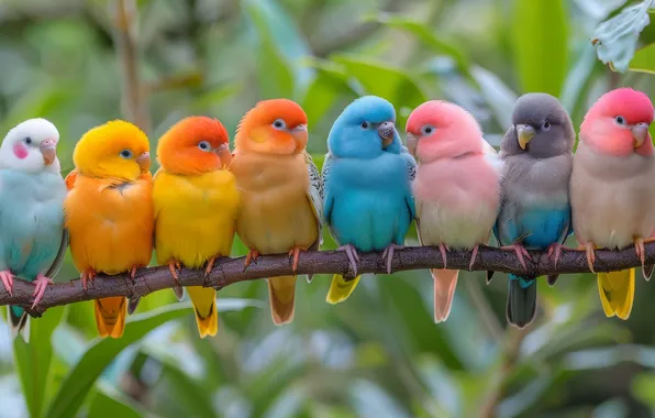 Look, leaves, birds, nature, bright, parrot, parrots, company