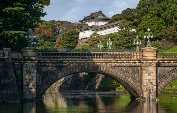 Water, bridge, Japan, Tokyo, Tokyo, Japan, Palace, ditch