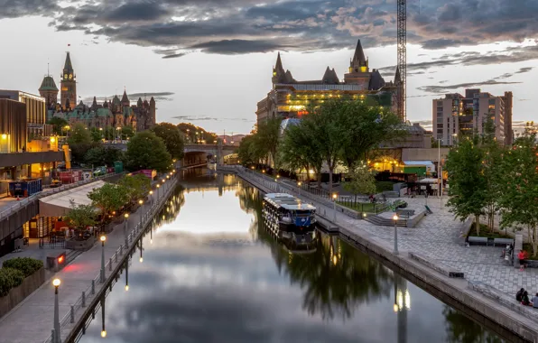 Picture building, the evening, Canada, promenade, Ottawa