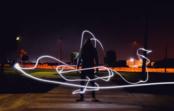 Line, lights, street, people, silhouette, hdr