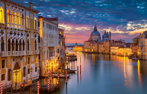 Night, lights, home, Italy, Venice, Cathedral, channel