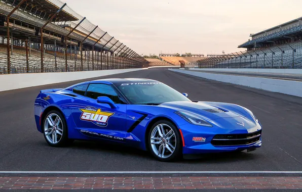 Blue, track, fence, Corvette, Chevrolet, car, Stingray, Pace Car
