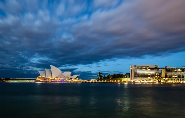 The sky, clouds, lights, the evening, Australia, theatre, Sydney, Opera
