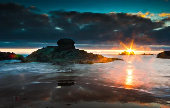 Sea, sunset, nature, shore, the evening