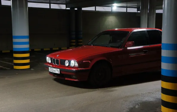 Red, BMW, garage, BMW, Parking, Boomer, bmw 5 series, red bmw