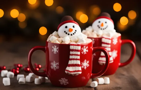 Balls, snowflakes, lights, smile, Board, Christmas, mug, Cup
