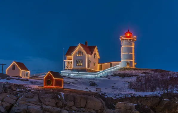 Lights, lighthouse, the evening, house