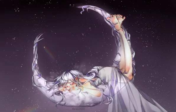 The sky, girl, night, fantasy, sleeping, Crescent, mariam246810