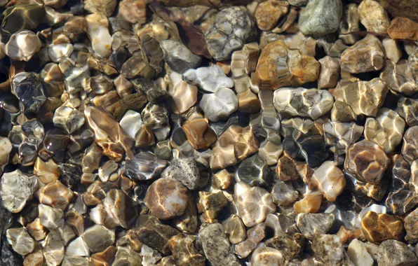 Water, light, pebbles, glare, stones, background, texture, the reflection