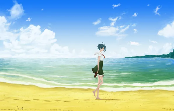 Sea, the sky, girl, mood, anime