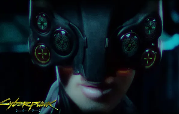 Picture girl, face, the inscription, the game, lips, helmet, Cyberpunk 2077
