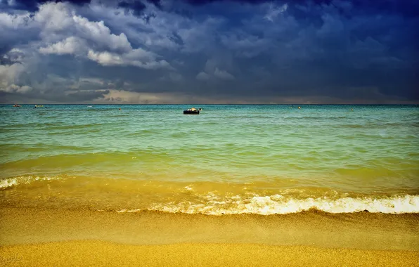 SEA, HORIZON, The SKY, SAND, CLOUDS, STAY, PEOPLE, RESORT