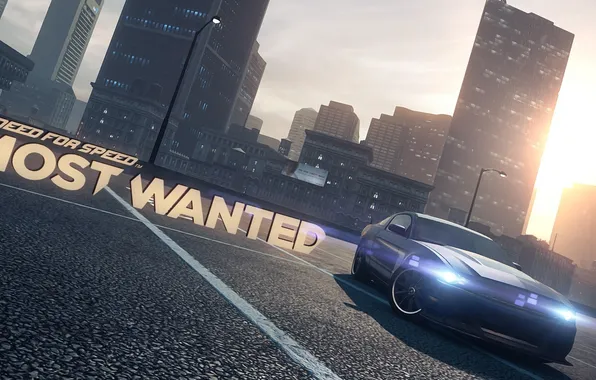 Picture the city, the inscription, the evening, car, need for speed most wanted 2, Ford Mustang …