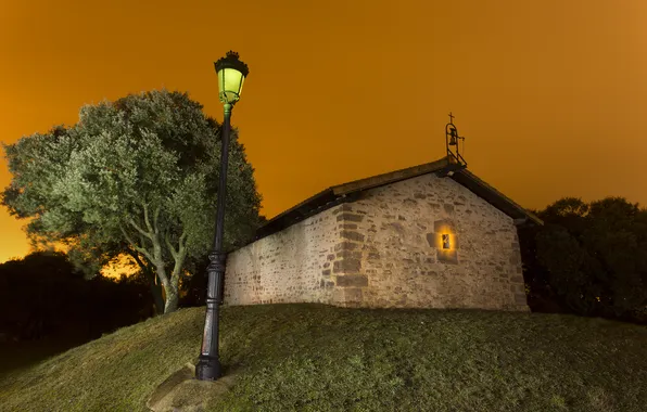 Picture light, night, house, Church, lantern