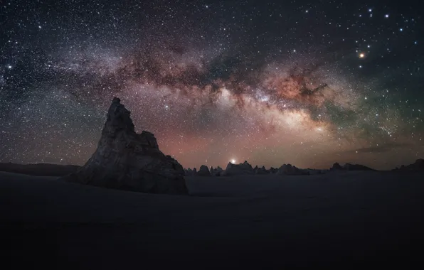 Night, rocks, The milky way